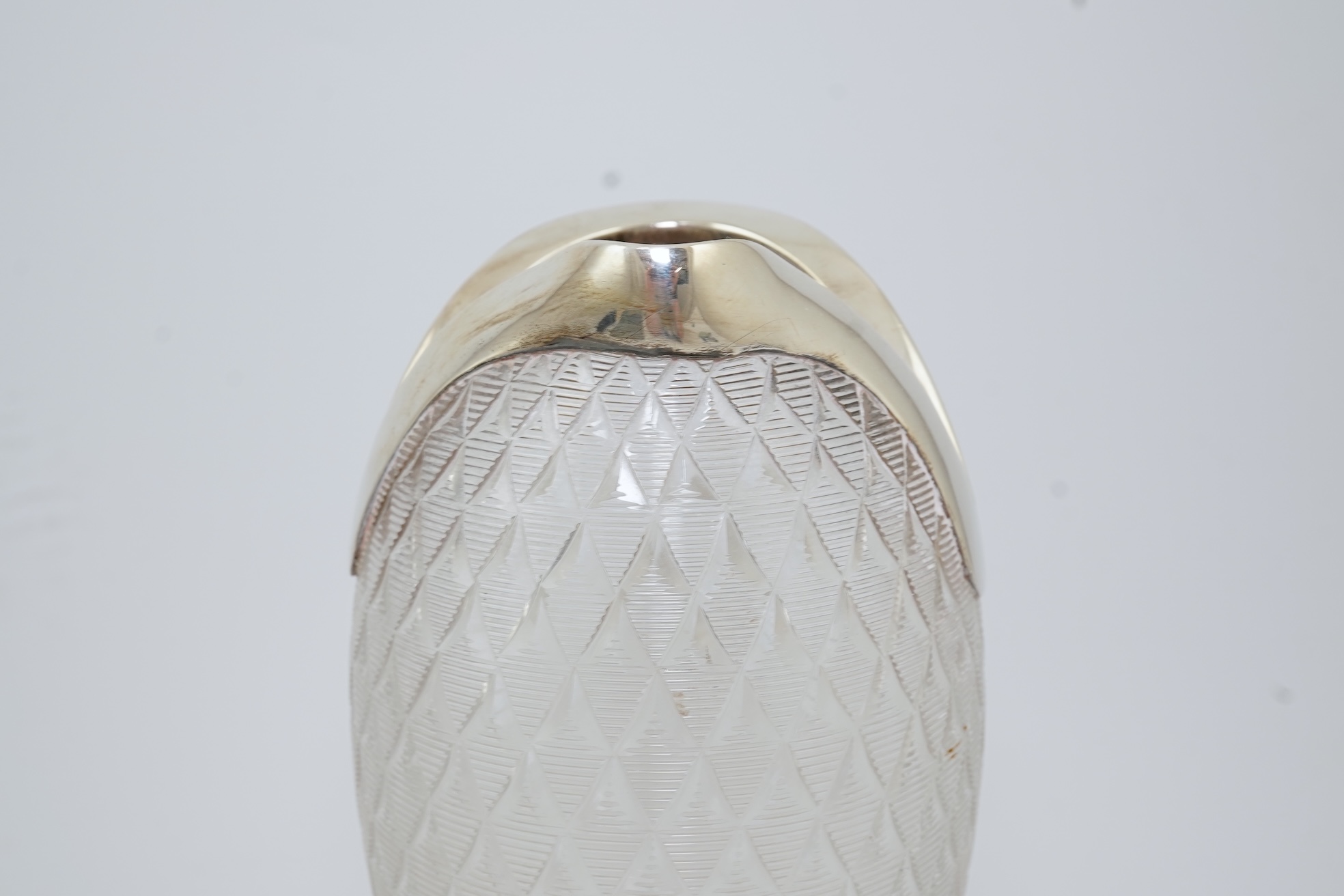 An unusual late Victorian novelty silver mounted single handled cut glass jug, modelled as a fish, by Hukin & Heath